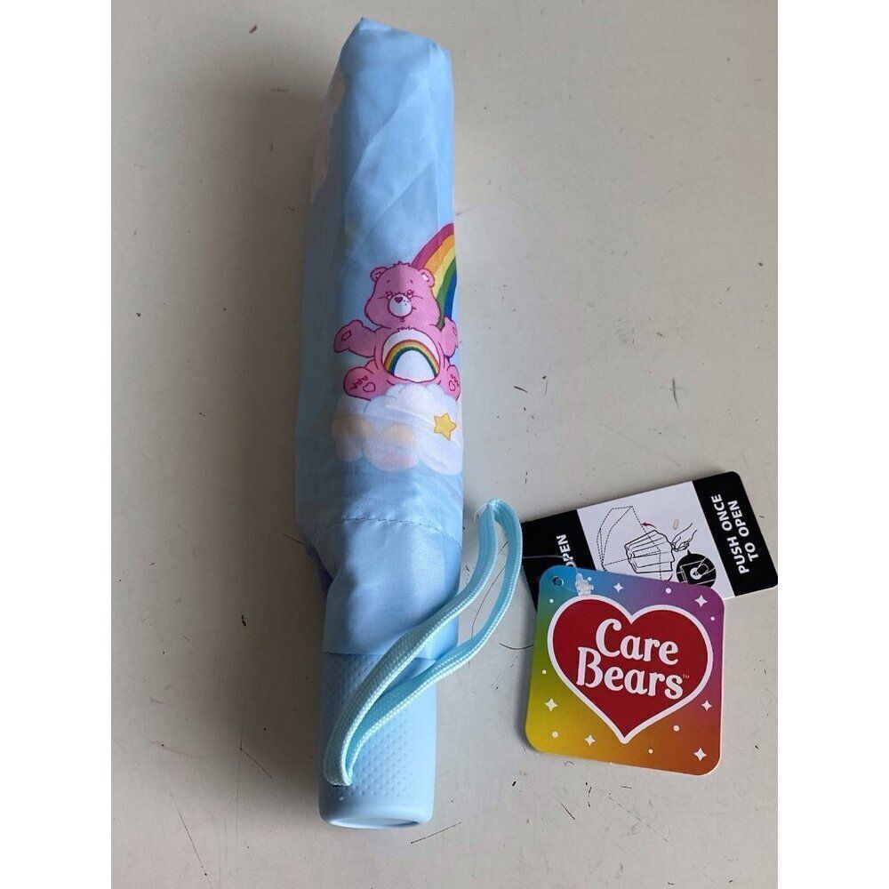 Care Bears Rainbow Umbrella Auto Open Close Blue Compact NEW